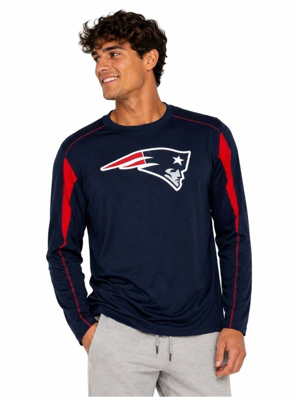 New England Patriots Jersey Pullover Size Large Men Long Sleeved Blue  Sports
